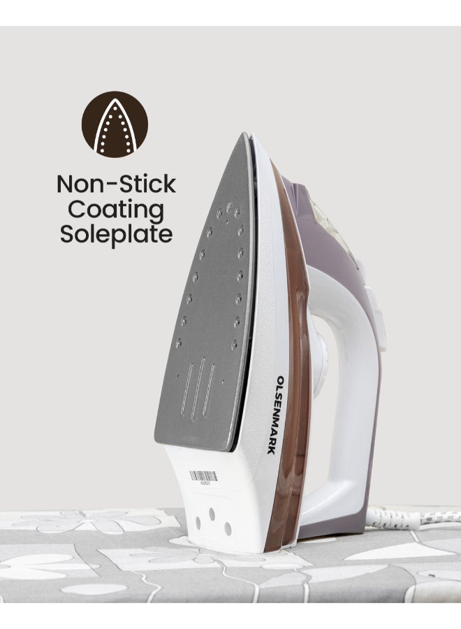 Olsenmark Steam Iron, Dry/Steam Adjustable Steam, Non Stick Coating Soleplate, 100ml Water Tank, Light Weight 100 ml 1600 W OMSI1828 Multicolour - Image 3