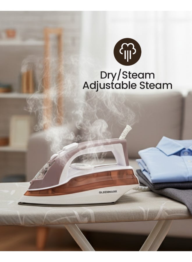 Olsenmark Steam Iron, Dry/Steam Adjustable Steam, Non Stick Coating Soleplate, 100ml Water Tank, Light Weight 100 ml 1600 W OMSI1828 Multicolour - Image 2