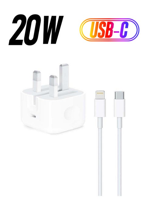 2 in 1 Pack of 20W USB-C Power Adapter and USB-C to Lightning Cable 2m white