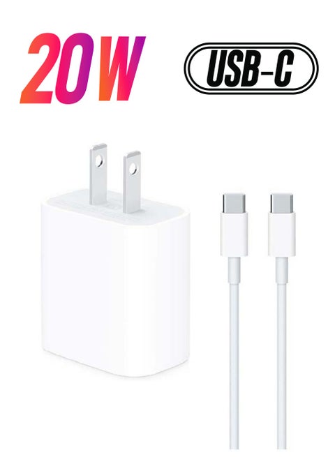 2 in 1 Pack of 20W USB-C Power Adapter and USB-C Charge Cable (2 m) white