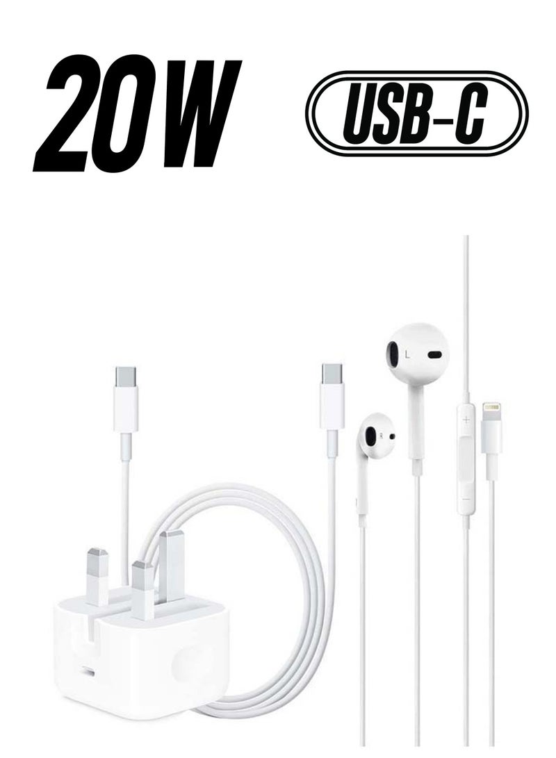 Apple - 3-Pack 20W USB-C Power Adapter, EarPods with Lightning Connector and USB-C  Cable 1m white - Image 1
