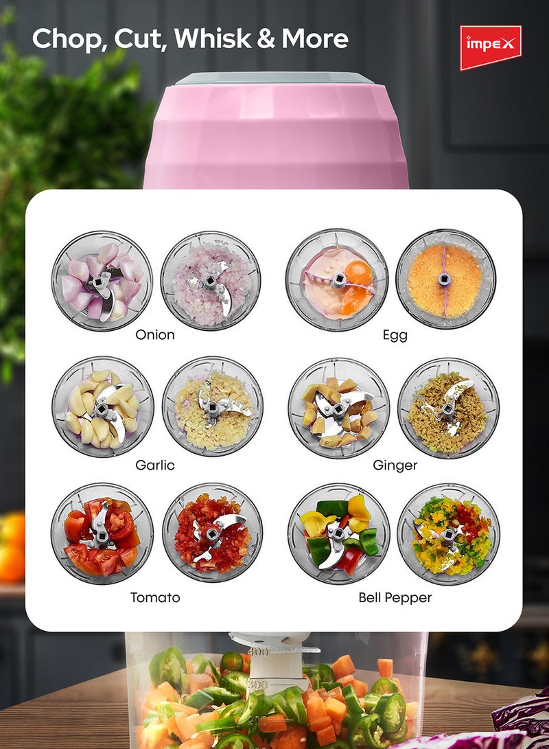 Impex - Electric Food Chopper 300W Mixer Grinder with Safety Switch Double Layered Stainless Steel Sharp Blade 0.6L Chopper Bowl, Unique Lattice Design, Safety Switch, Overheat Protection, and Easy-to-Clean Design, 220-240V, 50/60Hz 0.6 L 300 W FC 3203 Multicolor - Image 1