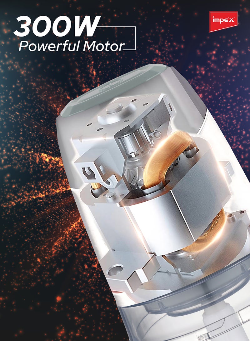 Impex - Electric Food Chopper 300W Mixer Grinder with Safety Switch Double Layered Stainless Steel Sharp Blade 0.6L Chopper Bowl, Unique Lattice Design, Safety Switch, Overheat Protection, and Easy-to-Clean Design, 220-240V, 50/60Hz 0.6 L 300 W FC 3203 Multicolor - Image 1