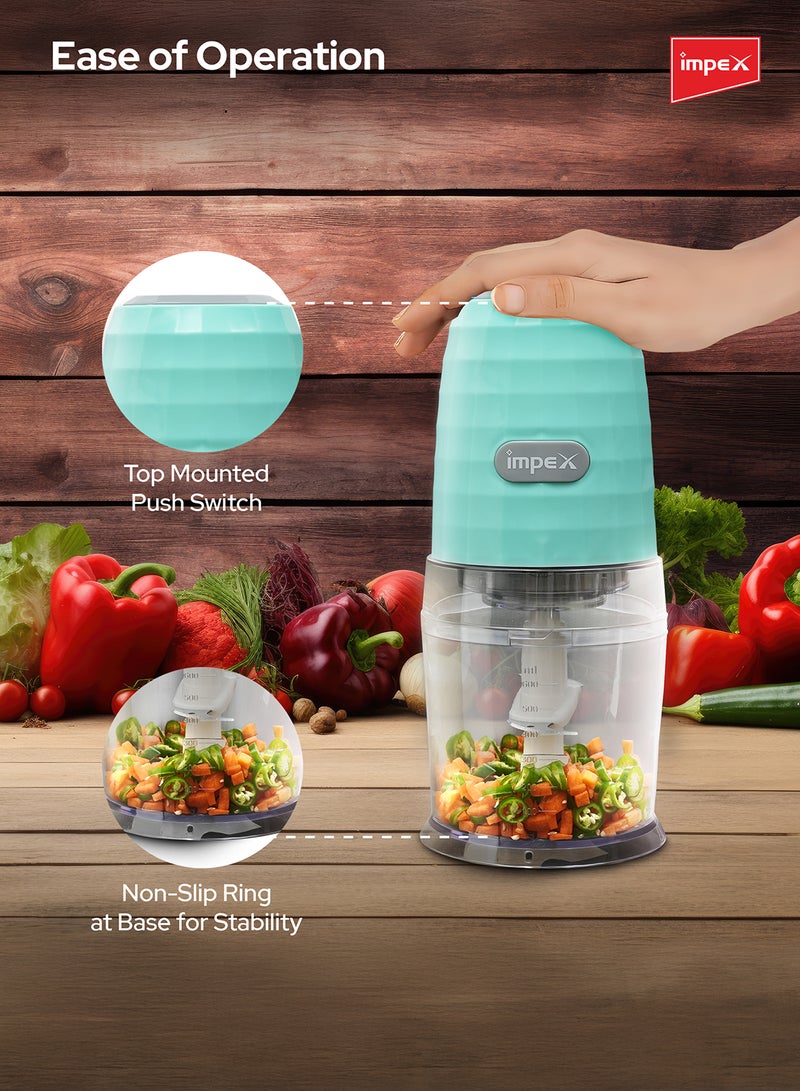 Impex - Electric Food Chopper 300W Mixer Grinder with Safety Switch Double Layered Stainless Steel Sharp Blade 0.6L Chopper Bowl, Unique Lattice Design, Safety Switch, Overheat Protection, and Easy-to-Clean Design, 220-240V, 50/60Hz 0.6 L 300 W FC 3203 Multicolor - Image 1