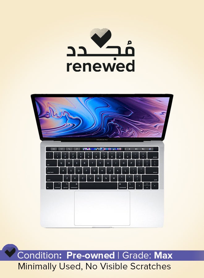 ابل  مُجدد - لابتوب ماك بوك برو بشريط لمس وشاشة ريتينا 13.3 بوصة ومعالج كور i5 رباعي النواة 2.4 جيجاهرتز وذاكرة رام 8 جيجابايت ومحرك أقراص SSD سعة 256 جيجابايت وبطاقة رسومات إنتل أيريس بلس 655 ولوحة مفاتيح تدعم اللغة الإنجليزية 2019 فضي - Image 1