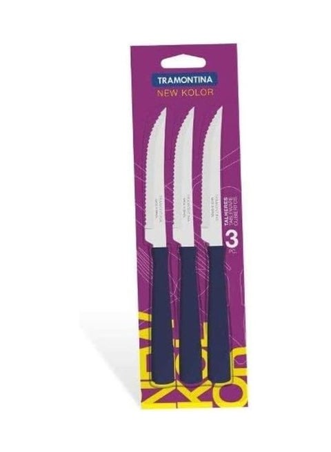 New Kolor Barbecue Knives Set With Stainless Steel Blades And 3-Piece Handles Blue