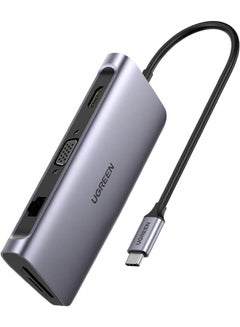 USB C Hub 9-in-1 Type C to 4K 60Hz HDMI Multiport Adapter Dock with VGA, Gigabit Ethernet, PD Charging, 3 USB 3.0 Ports SD Card Reader Grey