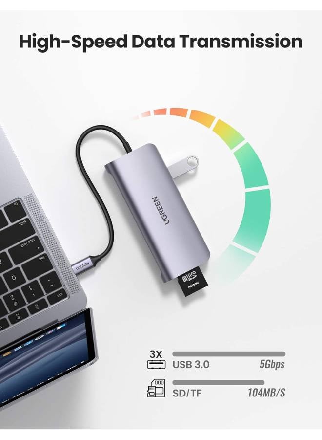 Ugreen - USB C Hub 9-in-1 Type C to 4K 60Hz HDMI Multiport Adapter Dock with VGA, Gigabit Ethernet, PD Charging, 3 USB 3.0 Ports SD Card Reader Grey - Image 1