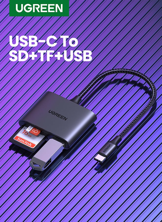 Ugreen - SD Card Reader USB C With USB A Port For iPhone 16 Series Micro SD Memory Card Adapter Compatible With SD TF Micro SD Card For iPhone16 15 Samsung S24 S23 Ultra SLR Camera Mouse Keyboard Flash Drive Grey - Image 1