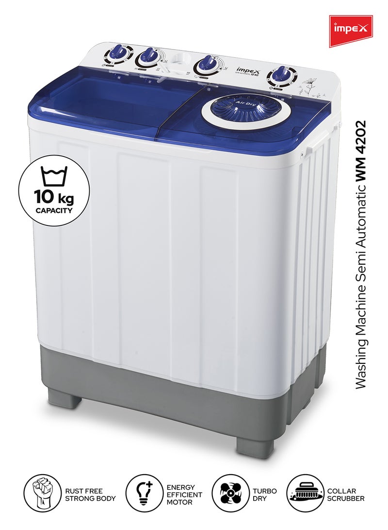 Impex 10 kg TWIN TRRB Capacity Washing Machine - 10KG Semi-Automatic Washing Machine Cloth and Dress Cleaning, 380W Power, Top Load, Energy-Efficient 10 kg 380 W WM 4202 White/Blue/Grey - Image 1