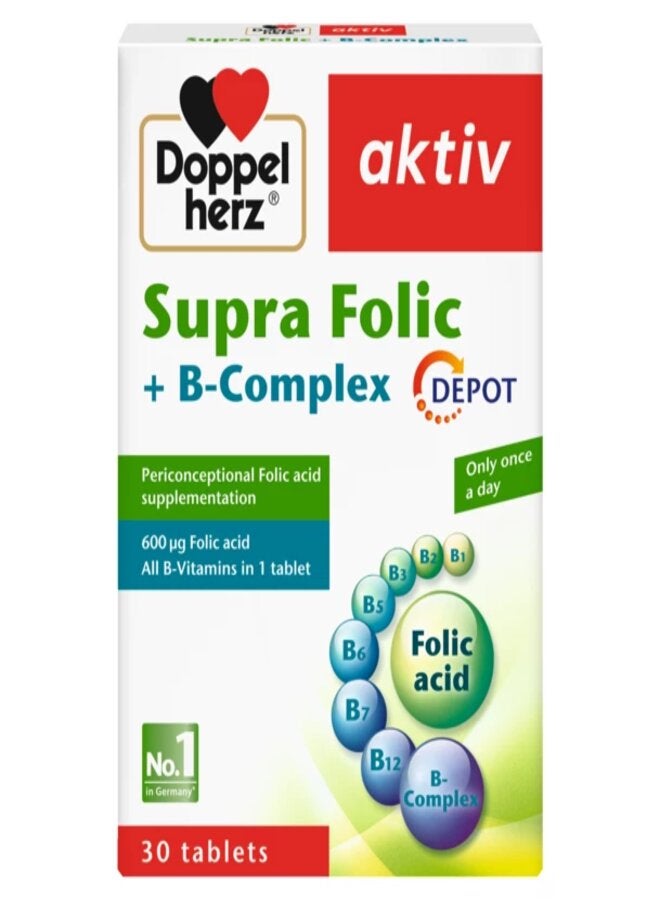 دوبل هيرز B Complex Plus مستودع حمض الفوليك 30 قرصًا 