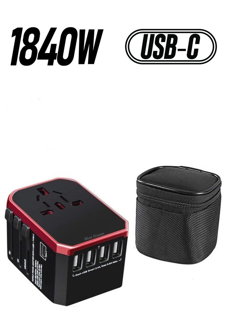 بلو أوشن محول مناسب للسفر يناسب جميع الأجهزة أحمر/أسود - Image 1