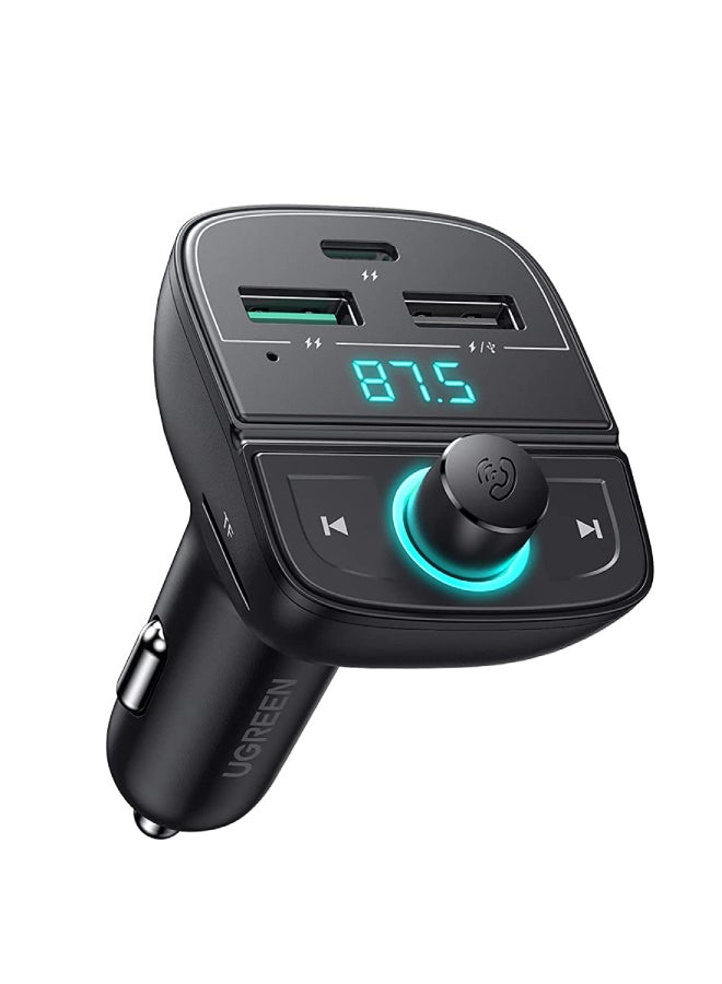 Ugreen - Bluetooth FM Transmitter USB Car Charger 31.5W QC PD Fast Charging Radio Adapter Car Kit Built-in Mic Support Hands-Free Calls LED Backlit TF Card Flash Drive Black - Image 1