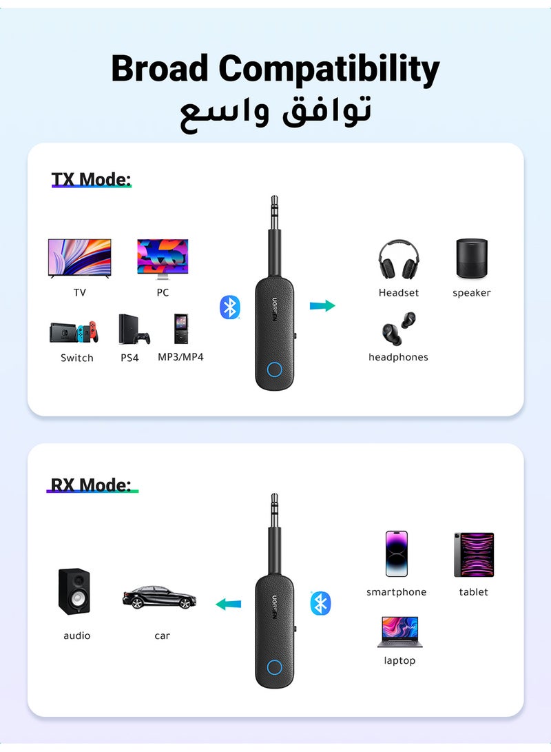 Ugreen - Bluetooth 5.0 Audio Transceiver Wireless Bluetooth Transmitter and Receiver Adapter for Wireless Music Stream with Hand-free Call Black - Image 1