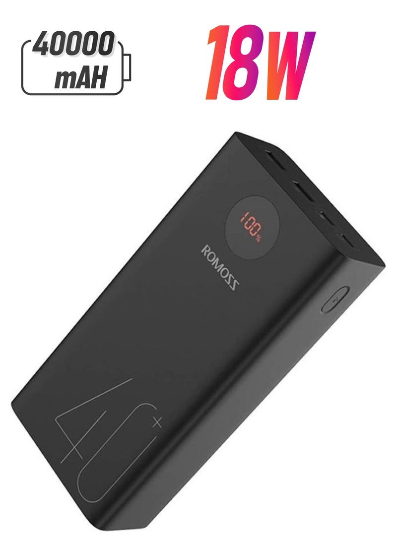 روموس - شاحن باور بنك محمول USB-C سريع الشحن بتقنية PD 40000 mAh أسود - Image 1