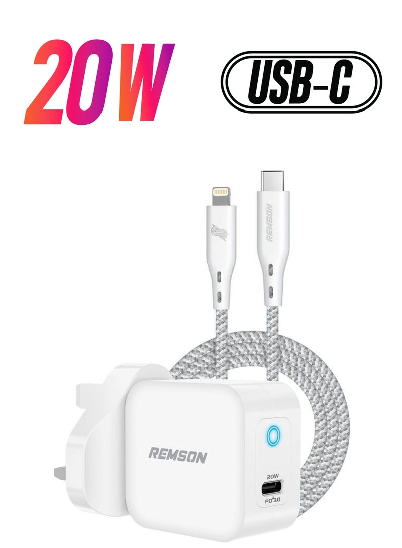 Remson - PD Duo Pack USB-C Power Adapter Fast Charger With MFI USB-C To Lightning Cable White - Image 1