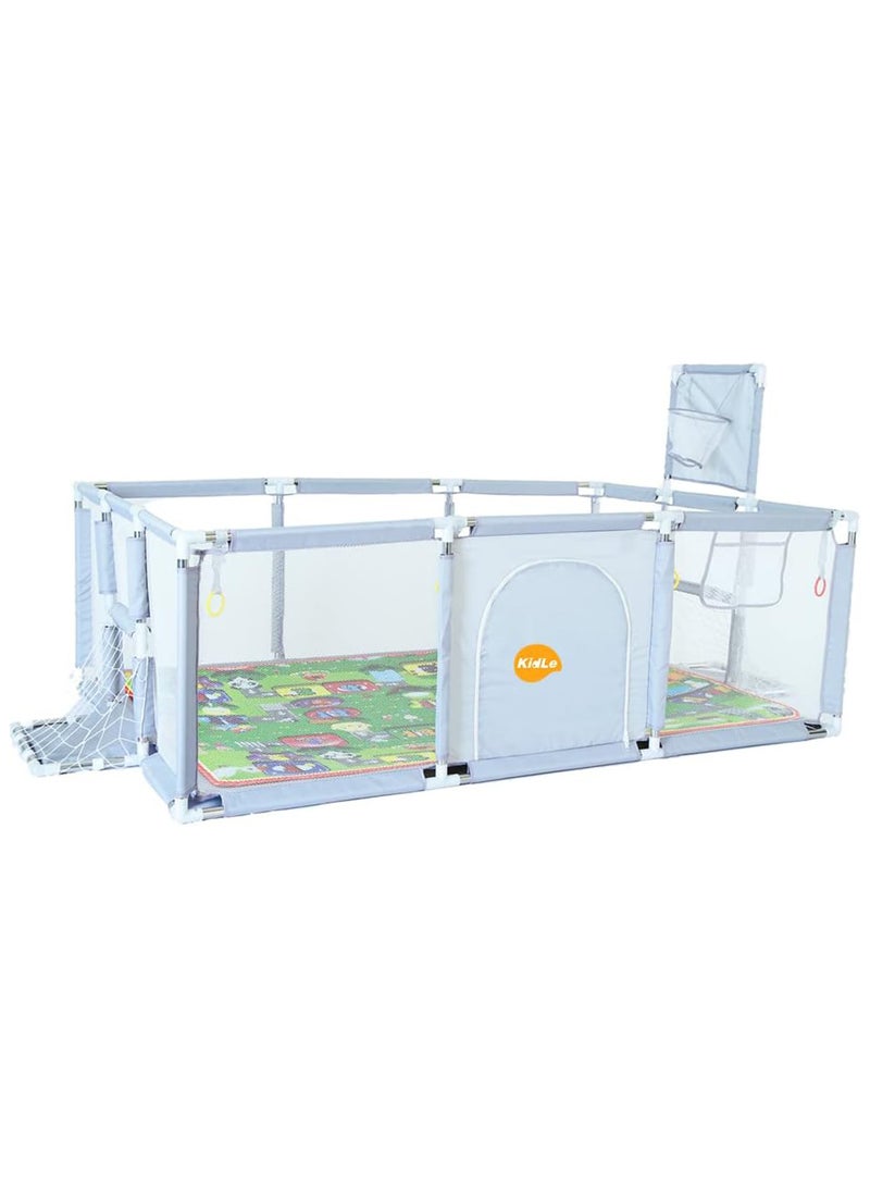 Kidle Breathable, Light-Permeable Extra-Large Baby Playpen With Nets And Basketball Hoop  - Image 1