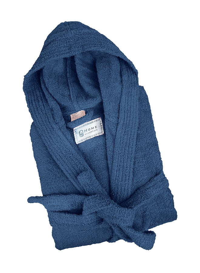 Home Essentials - 100% Cotton Super Soft Highly Absorbent Hooded Bathrobe Dark Blue Adult Size - Image 1