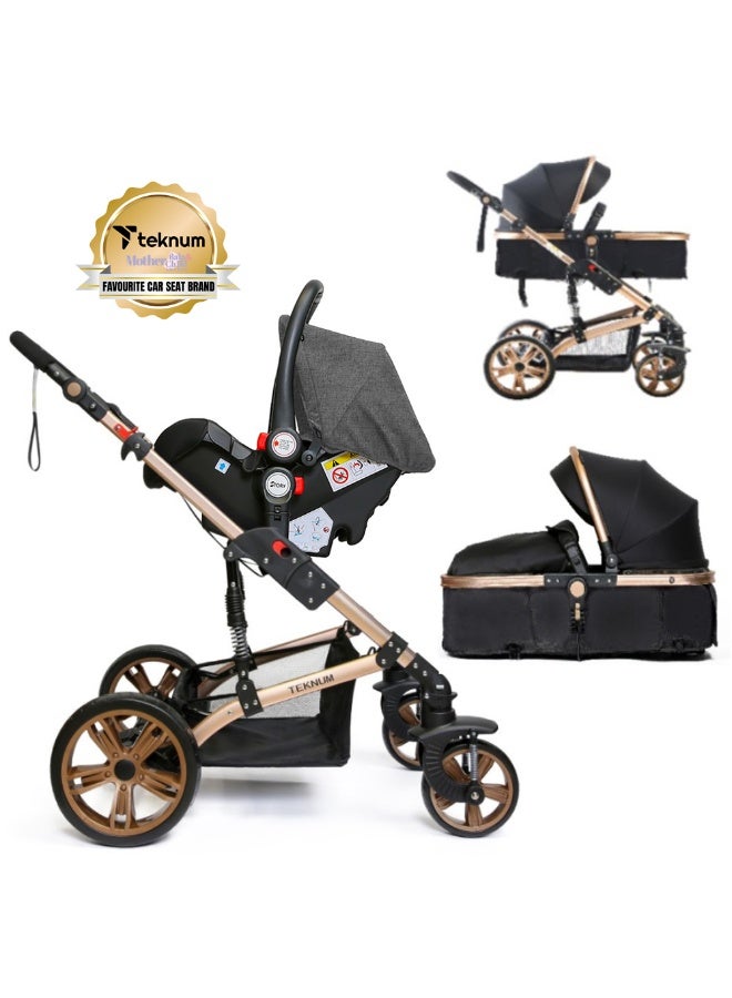 تيكنوم نظام سفر 4 في 1 مع مقعد للسيارة ومهد لعربة الأطفال وعربة أطفال للأطفال حديثي الولادة بتصميم يمكن استخدامه بالاتجاهين، وذلك بتصميم مناسب لجميع السيارات ومقعد بعدة وضعيات إسناد، مناسب للأطفال بعمر 0-12 شهر بلون أسود - Image 2
