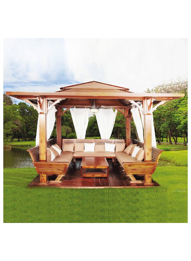 DANUBE HOME Giza Gazebo with Seating Wooden Frame Patio Tent Canopy For Garden Brown 350x350cm  - Image 2