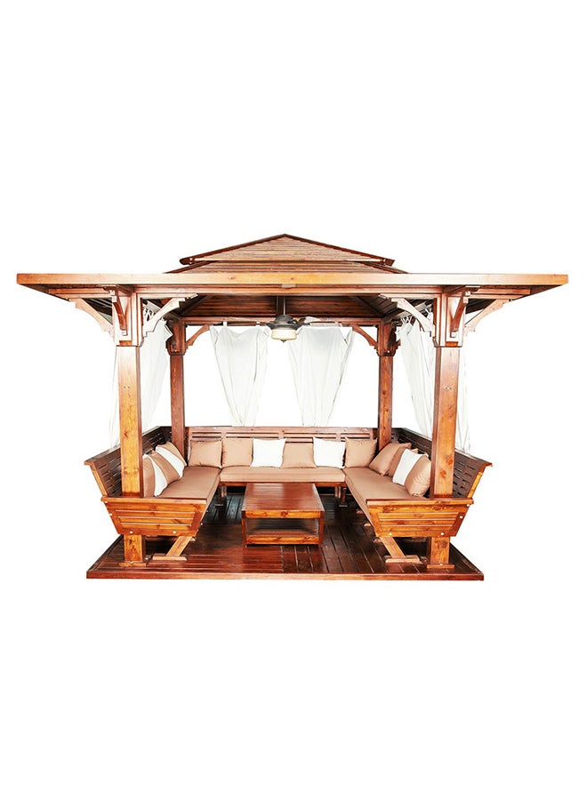DANUBE HOME Giza Gazebo with Seating Wooden Frame Patio Tent Canopy For Garden Brown 350x350cm  - Image 3