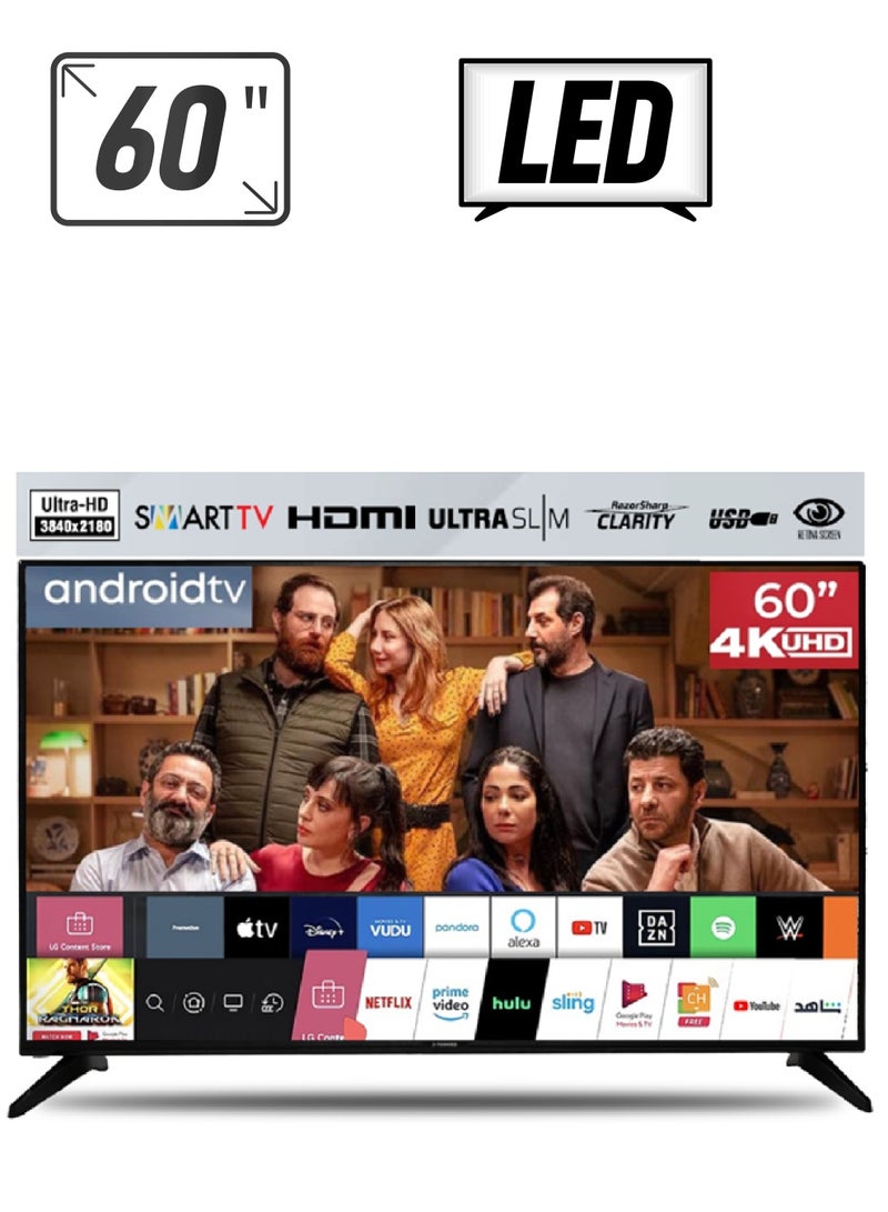 Toshiro - 60 Inch 4K UHD Smart LED TV | Android OS | 60 Hz refresh rate| Smart Apps including Twitter, Facebook, and Skype | Built-In Wi-Fi & DLNA | HDMI & USB Ports | Quad-Core Processor - TRO4K60SLED/TRO604KSLED2 Black - Image 1