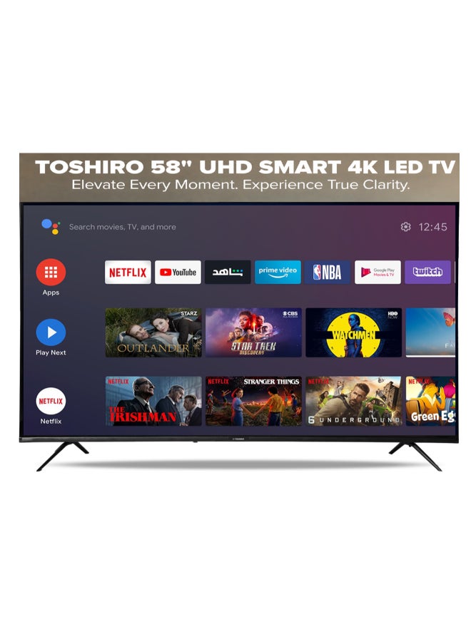 توشيرو تلفزيون نيكاي ذكي LED مقاس 58 بوصة بدقة 4K UHD | نظام أندرويد | معدل تحديث 60 هرتز | تطبيقات ذكية تشمل تويتر وفيسبوك وسكايب | واي فاي وDLNA مدمجان | منافذ HDMI وUSB | معالج رباعي النواة | ضمان سنتين | أسود | TRO4K60SLED / TRO604KSLED2 / TRO4K60SLED5 TRO4K60SLED/TRO604KSLED2/TRO4K60SLED5 أسود - Image 1