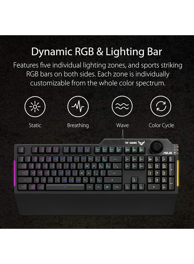 ASUS - ASUS Membrane Gaming Keyboard for PC - TUF K1 | Programmable, Onboard Memory | Dedicated Volume Knob, Aura Sync RGB & Side Lighting | Detachable Wrist Rest | Spill-Resistant | Highly Durable | Black - Image 1