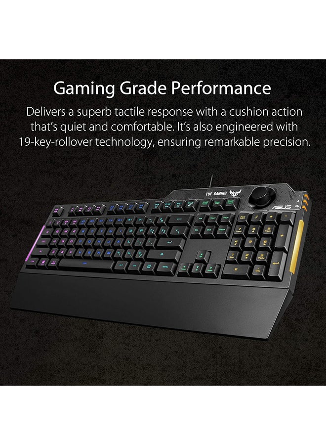 ASUS - ASUS Membrane Gaming Keyboard for PC - TUF K1 | Programmable, Onboard Memory | Dedicated Volume Knob, Aura Sync RGB & Side Lighting | Detachable Wrist Rest | Spill-Resistant | Highly Durable | Black - Image 1