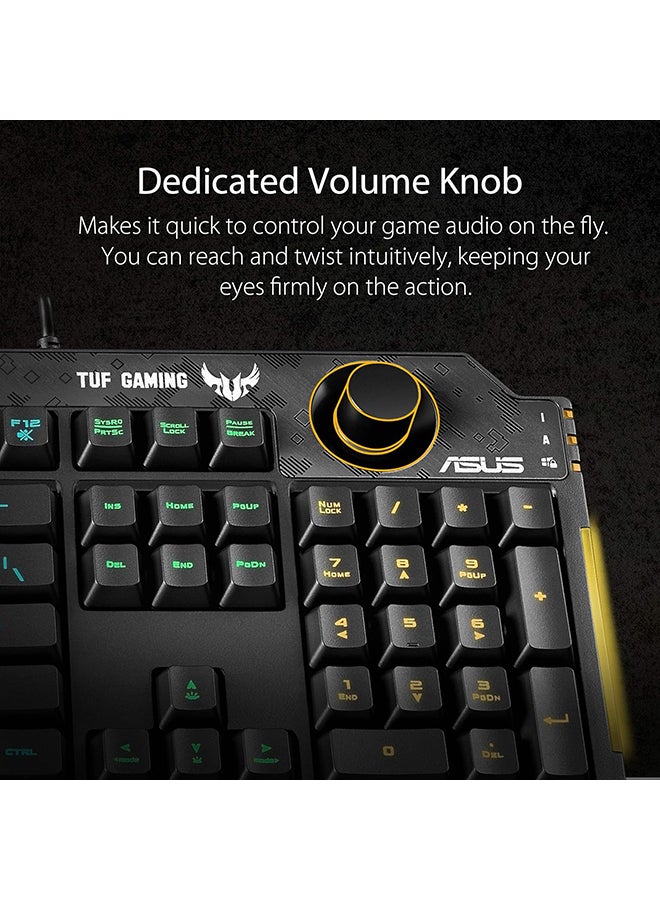 ASUS - ASUS Membrane Gaming Keyboard for PC - TUF K1 | Programmable, Onboard Memory | Dedicated Volume Knob, Aura Sync RGB & Side Lighting | Detachable Wrist Rest | Spill-Resistant | Highly Durable | Black - Image 1
