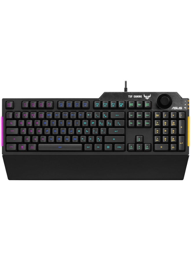 ASUS - ASUS Membrane Gaming Keyboard for PC - TUF K1 | Programmable, Onboard Memory | Dedicated Volume Knob, Aura Sync RGB & Side Lighting | Detachable Wrist Rest | Spill-Resistant | Highly Durable | Black - Image 1