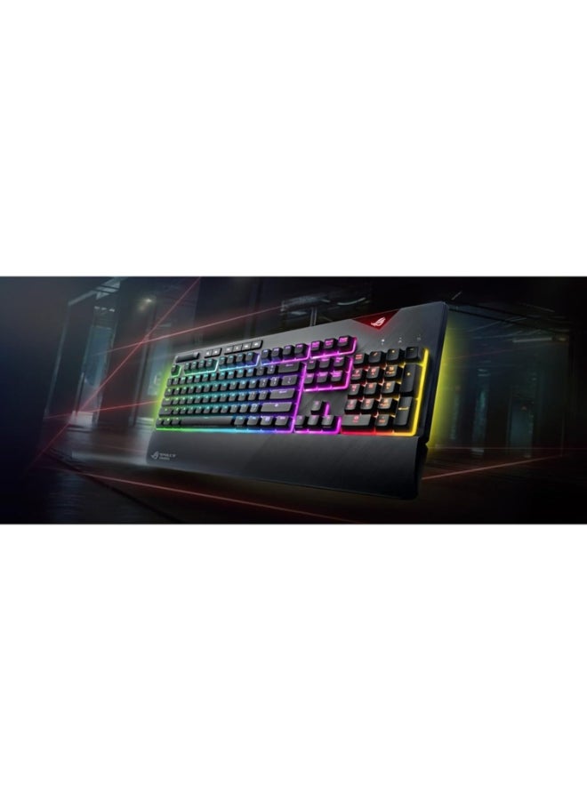 أسوس - ASUS ROG Strix Flare (Cherry MX Brown) Aura Sync RGB Mechanical Gaming Keyboard with Switches, Customizable Badge, USB Pass Through and Media Controls - Black - Image 1