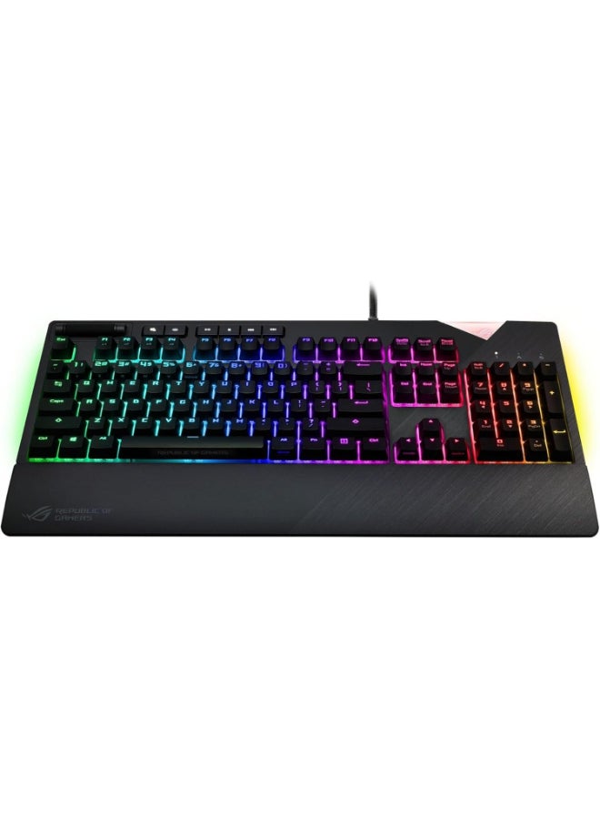 أسوس - ASUS ROG Strix Flare (Cherry MX Brown) Aura Sync RGB Mechanical Gaming Keyboard with Switches, Customizable Badge, USB Pass Through and Media Controls - Black - Image 1