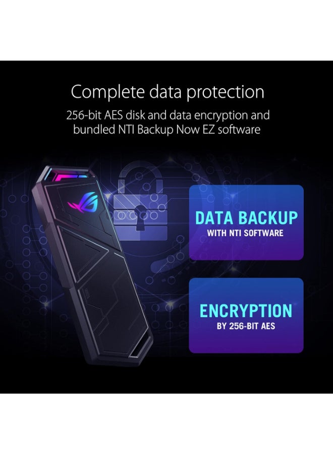 ASUS - ROG Strix Arion with Inbuilt 500 GB SSD S500 Portable - 500GB USB-C 3.2 Gen 2, NVMe a DRAM/large SLC cache for up to 1050 MB/s transfers, 256-bit AES disk and data encryption - Image 1