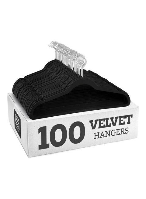 مجموعة علاقات مخملية بخطاف دوار بزاوية 360 درجة ومضادة للانزلاق مكونة من 100 قطعة . أسود 43.18x23.3x0.5سم