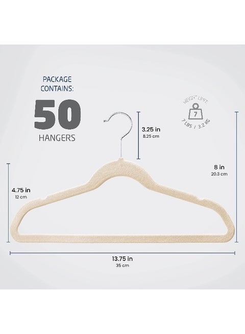 طقم علاقات معاطف مخملية دوارة بزاوية 360 درجة مصنوعة من الكروم ومضادة للانزلاق مكون من 50 قطعة . 35x20.3x0.5سم