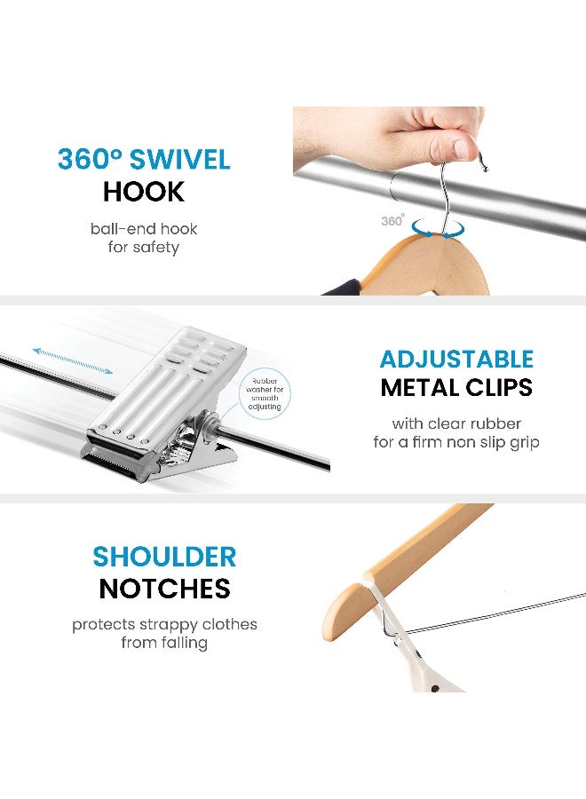 ZOBER - High-Grade Wooden Suit Hangers Skirt Hangers Smooth Solid Wood Pants Hangers With Durable Adjustable Metal Clips, 360° Swivel Hook, Shoulder Notches For Dress Coat, Jacket, Blouse (Natural, 10 Pack) Gold 44.5x25.4x1.27cm - Image 1