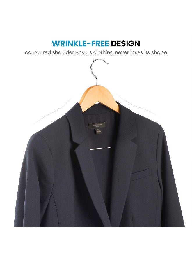 ZOBER - High-Grade Wooden Suit Hangers Skirt Hangers Smooth Solid Wood Pants Hangers With Durable Adjustable Metal Clips, 360° Swivel Hook, Shoulder Notches For Dress Coat, Jacket, Blouse (Natural, 10 Pack) Gold 44.5x25.4x1.27cm - Image 1