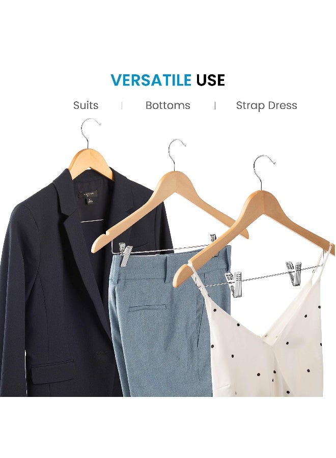 ZOBER - High-Grade Wooden Suit Hangers Skirt Hangers Smooth Solid Wood Pants Hangers With Durable Adjustable Metal Clips, 360° Swivel Hook, Shoulder Notches For Dress Coat, Jacket, Blouse (Natural, 10 Pack) Gold 44.5x25.4x1.27cm - Image 1