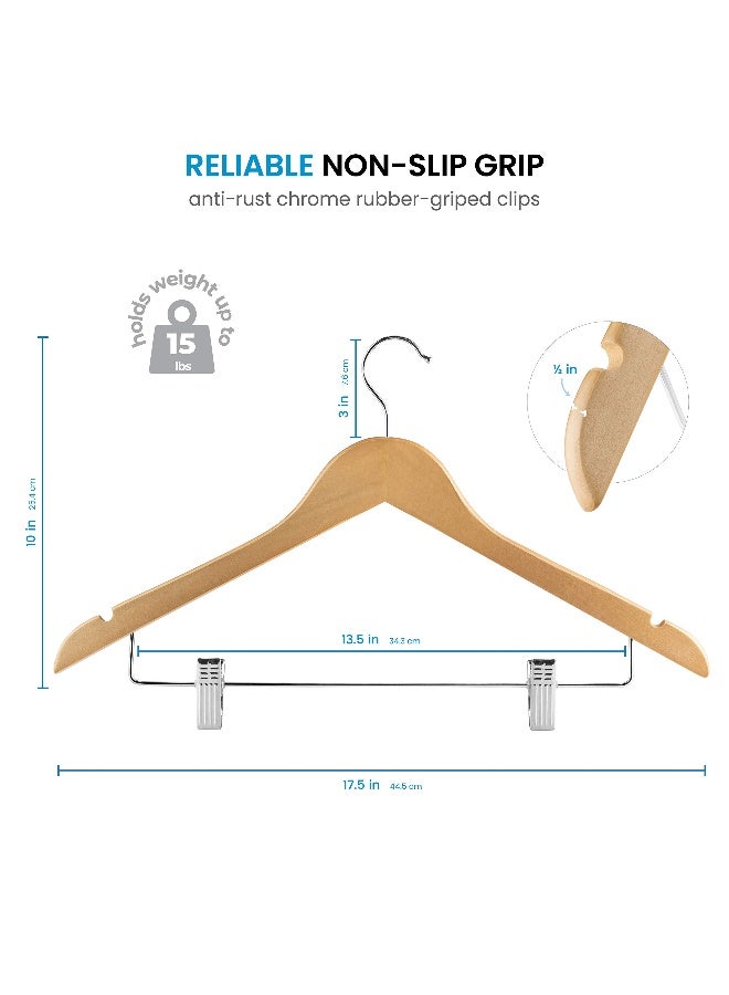 ZOBER - High-Grade Wooden Suit Hangers Skirt Hangers Smooth Solid Wood Pants Hangers With Durable Adjustable Metal Clips, 360° Swivel Hook, Shoulder Notches For Dress Coat, Jacket, Blouse (Natural, 10 Pack) Gold 44.5x25.4x1.27cm - Image 1