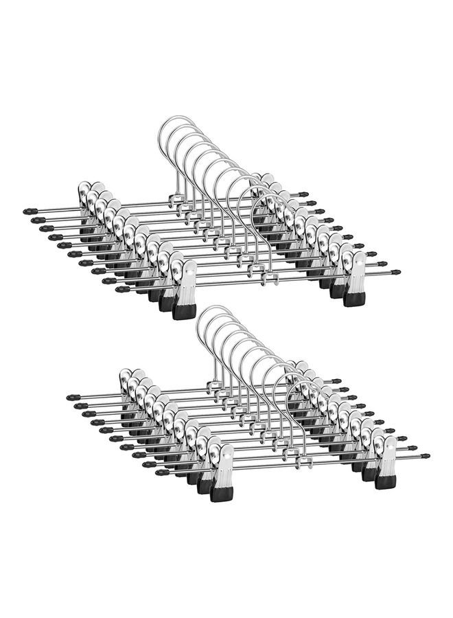 High Grade Metal Hangers With 2 Clips Pack Of 25 Non-Slip Adjustable Clips For Trousers, Pants, Skirts 12 Inch Black/Silver 30cm Black/Silver 30cm
