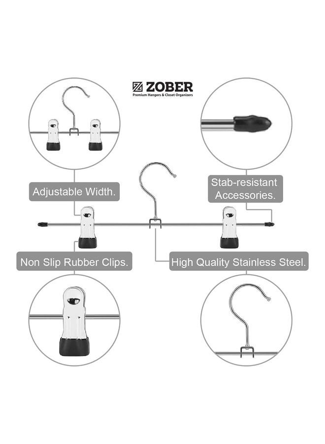 ZOBER High Grade Metal Hangers With 2 Clips Pack Of 25 Non-Slip Adjustable Clips For Trousers, Pants, Skirts 12 Inch Black/Silver 30cm Black/Silver 30cm - Image 2