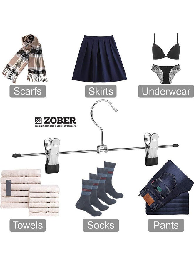 ZOBER High Grade Metal Hangers With 2 Clips Pack Of 25 Non-Slip Adjustable Clips For Trousers, Pants, Skirts 12 Inch Black/Silver 30cm Black/Silver 30cm - Image 4