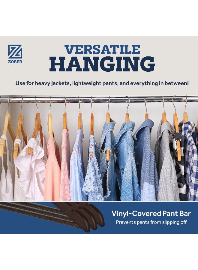 ZOBER - Wooden Hangers 20 Pack - Non Slip Wood Clothes Hanger For Suits Pants Jackets W Bar And Cut Notches - Heavy Duty Clothing Hanger Set - Coat Hangers For Closet - Vintage Ivory 44.5x22.86x0.5cm - Image 1