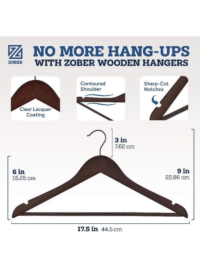 ZOBER Wooden Hangers 30 Pack - Non Slip Wood Clothes Hanger For Suits Pants Jackets W Bar And Cut Notches - Heavy Duty Clothing Hanger Set - Coat Hangers For Closet - Vintage Vintage 44.5x22.86x0.5cm Vintage 44.5x22.86x0.5cm  - Image 4