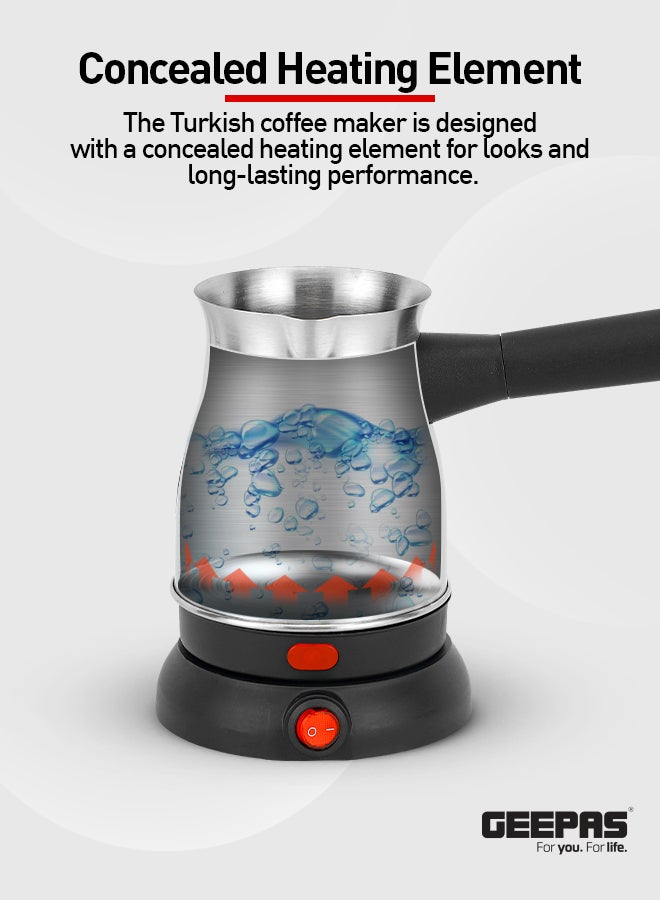GEEPAS Electric Turkish Coffee Maker 0.8L Capacity, Stainless Steel | 360-Degree Rotation | Non-Automatic Cut Off | Coffee Kettle for Home Office 800 W GK38050 Silver/Black  - Image 4