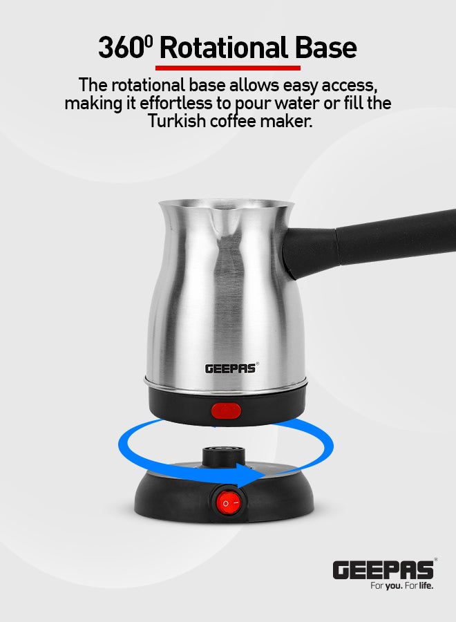 GEEPAS Electric Turkish Coffee Maker 0.8L Capacity, Stainless Steel | 360-Degree Rotation | Non-Automatic Cut Off | Coffee Kettle for Home Office 800 W GK38050 Silver/Black  - Image 3