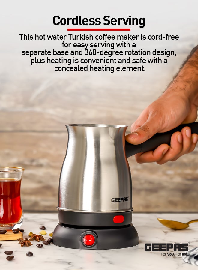 GEEPAS Electric Turkish Coffee Maker 0.8L Capacity, Stainless Steel | 360-Degree Rotation | Non-Automatic Cut Off | Coffee Kettle for Home Office 800 W GK38050 Silver/Black  - Image 5