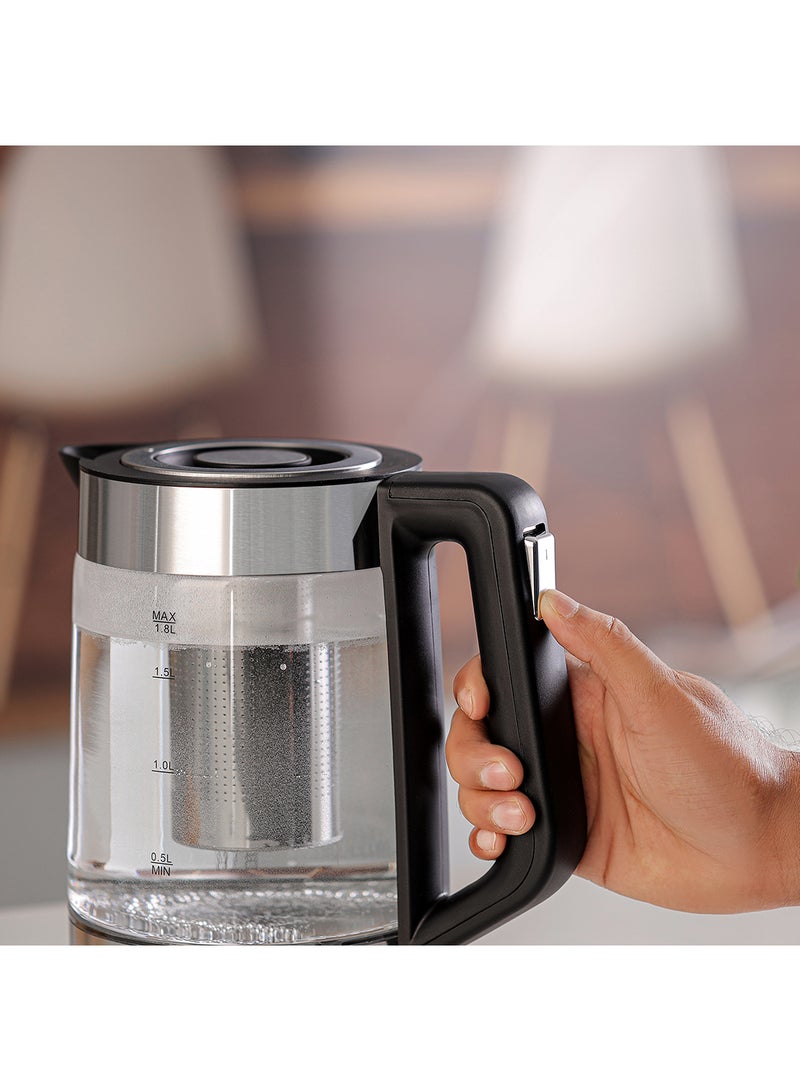 جيباس غلاية من الزجاج بطبقتين مناسبة لتحضير الشاي وغلي الماء ساخن بإغلاق تلقائي وحماية من الجفاف الناتج عن الغليان، لاسلكي مع ضوء LED وبقاعدة لاسلكية 360 درجة 1.8 L 2200 W GK38049 أسود - Image 4