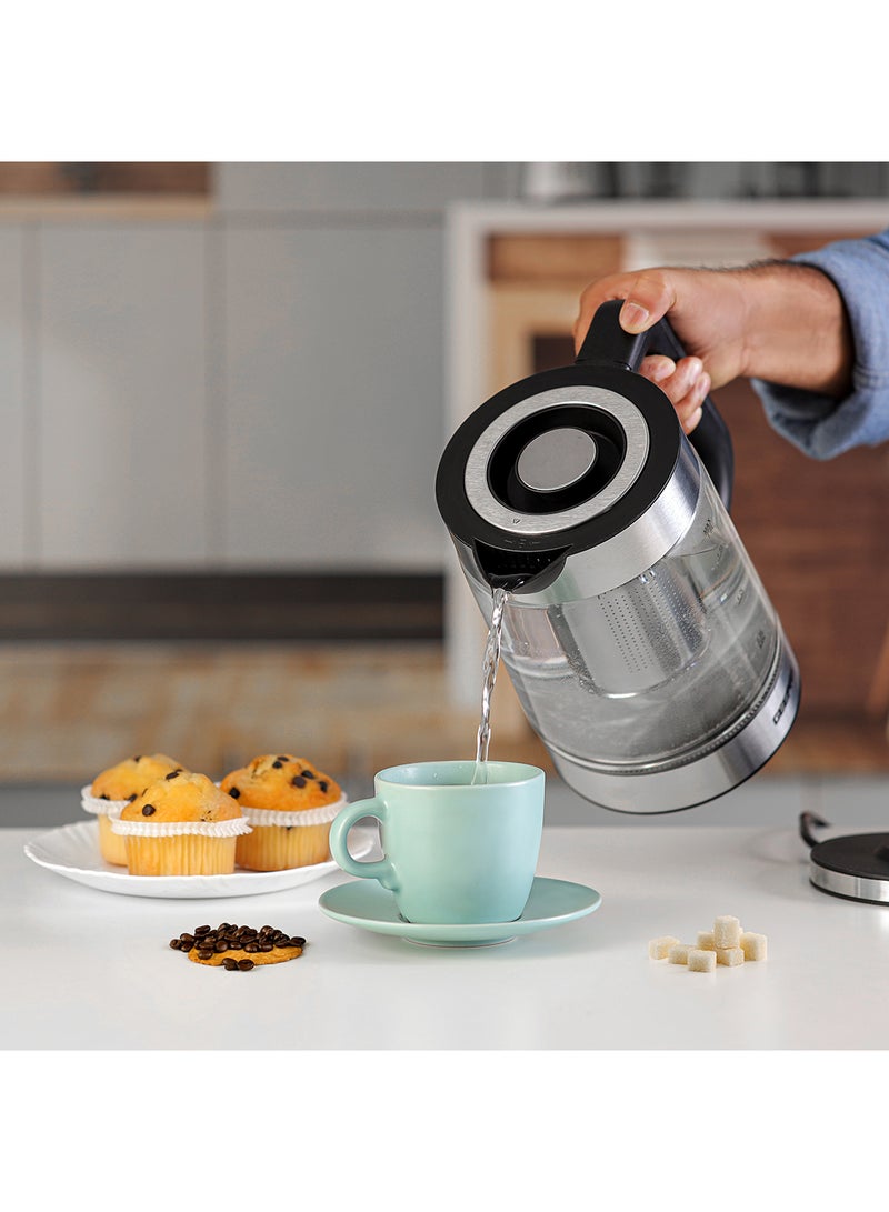 جيباس غلاية من الزجاج بطبقتين مناسبة لتحضير الشاي وغلي الماء ساخن بإغلاق تلقائي وحماية من الجفاف الناتج عن الغليان، لاسلكي مع ضوء LED وبقاعدة لاسلكية 360 درجة 1.8 L 2200 W GK38049 أسود - Image 5